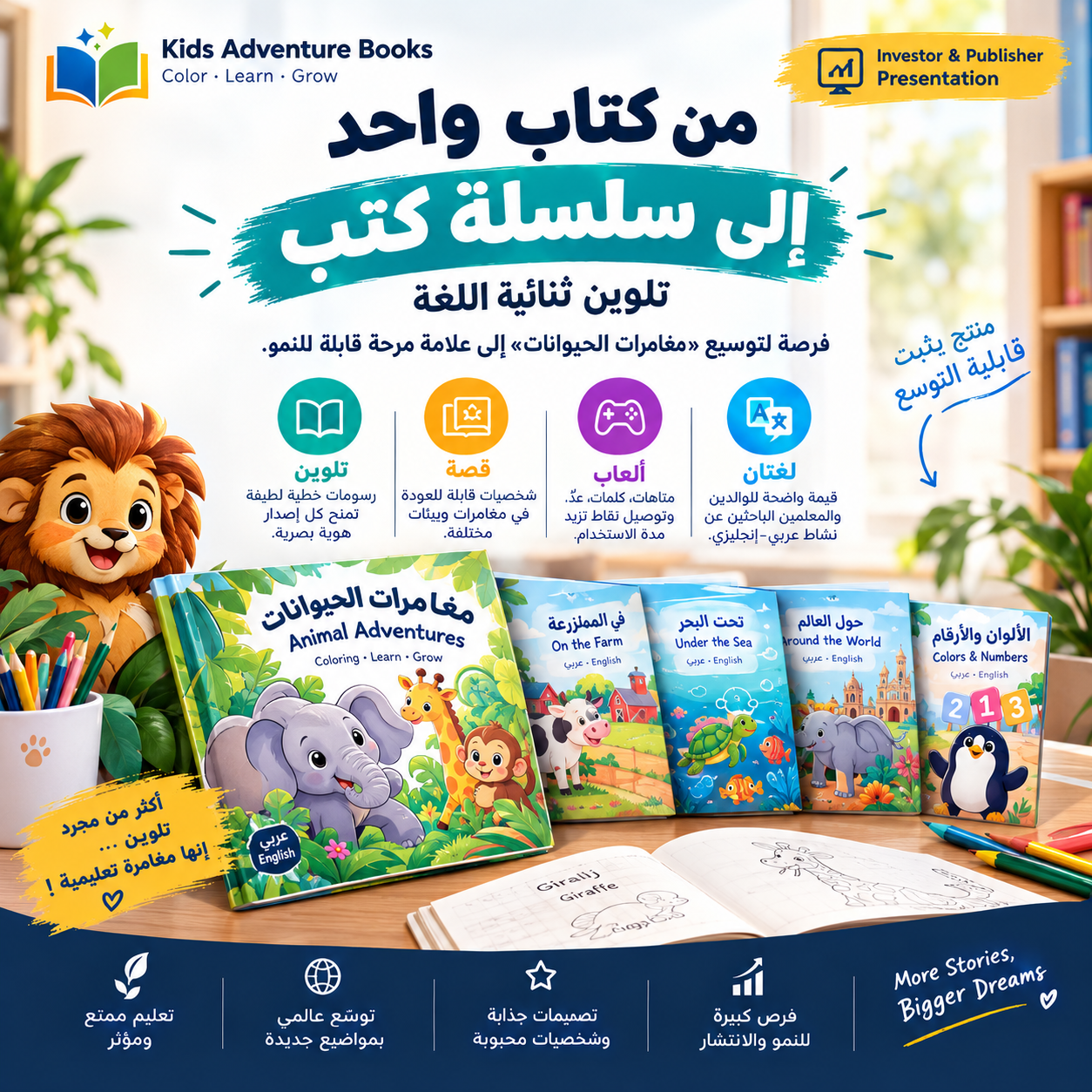 من كتاب واحد إلى سلسلة كتب تلوين ثنائية اللغة -عرض تسويقي للكتاب- — قالب إبداعي